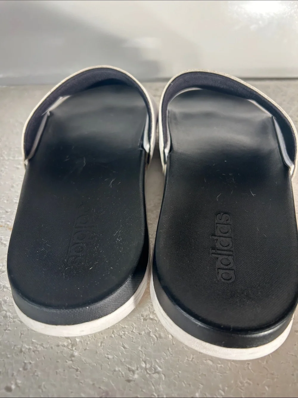 Adidas Mens SZ 13 White Slide Sandal Rainbow Logo Sporty Beach Sandal Poolside